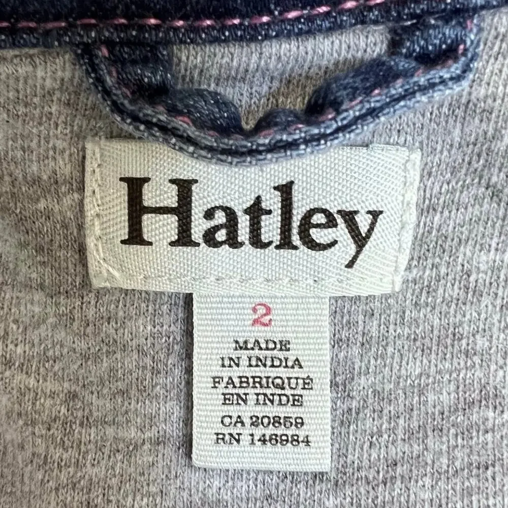 Hatley Jacket Girls 2 Blue Denim Heart Print Lined Embroidered